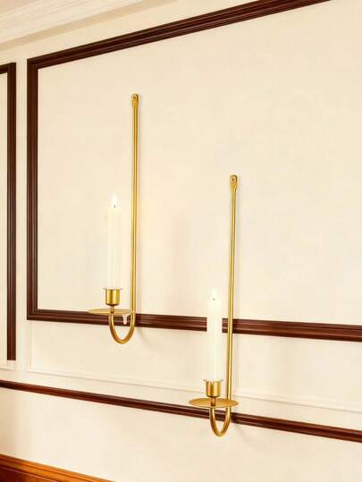 Nordic Style L-Shaped Gold Atmosphere Decorative Candle Holder, Wall Mounted