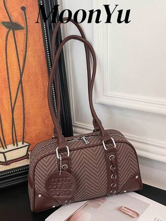 Women's Shoulder Bag, Shell Bag Design With Fashionable Lines, Detachable Small Pouch, Large Capacity, Suitable For Shopping, Commuting, Gatherings, Khaki