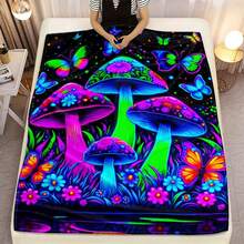 Glowing Mushrooms Printed Blanket. Soft And Warm Flannel Blanket Travel, Camping, Sofa, Livingroom, Couch, Chair, Bed. Family Or Friends 280GSM 4 Sizes Available (30x40in/40x50in/50x60in/60x80in) - Multicolor - View 6