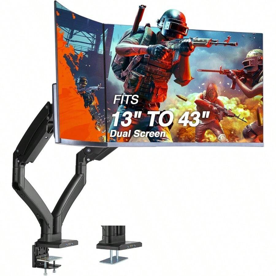 Dual Monitor Arms Fits 17 -43 Ultrawide Screens Heavy Duty Supports Up ...