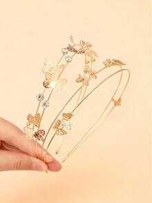 1 tiara infantil com borboleta cravejada de strass super brilhantes, design simples e elegante, com duas fileiras de metal, perfeita para o dia a dia. - Ouro - Ver 1