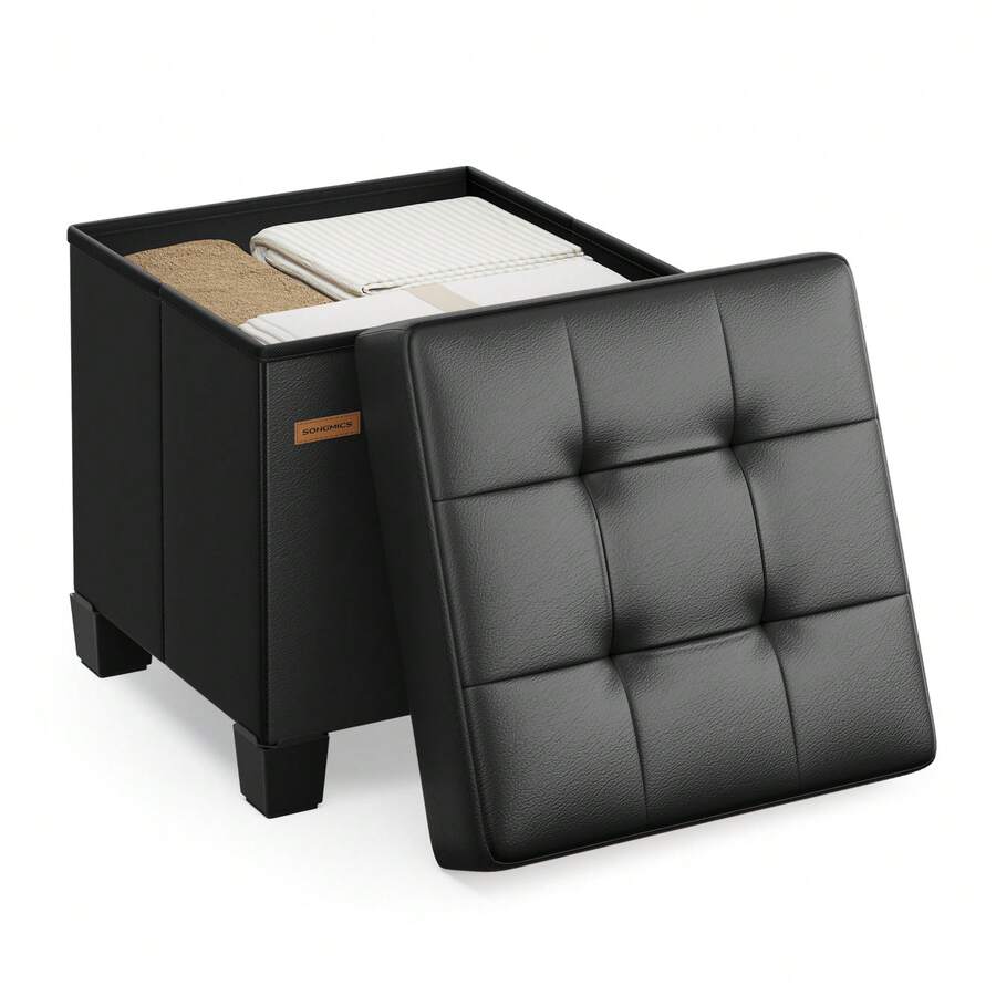 SONGMICS Storage Ottoman, Cube Ottoman With Legs, 38 X 38 X 40 Cm, Footstool, Footrest, 37 L, Synthetic Leather, For Bedroom, Living Room, Dorm, Ink Black - 黑色 - 查看 1