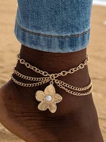 1pc Minimalist Chic Metal Tassel Chain Pendant Necklace With Flower, Snake, Heart, Starfish Designs, Creative Niche Jewelry Anklet, Perfect Gift For Daily Wear, Vacation, Date - Multicolor - View 4