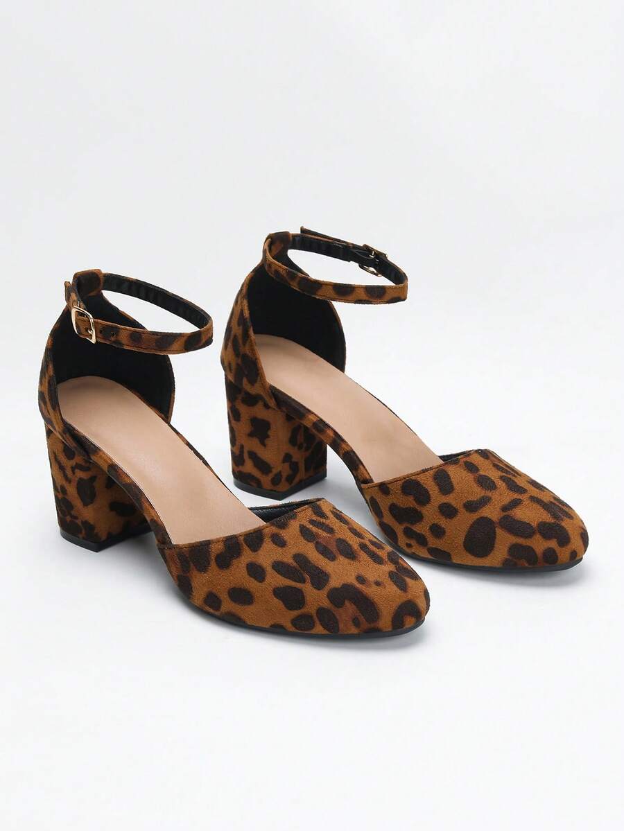 Giày sandal nữ quai ngang khoét lỗ mũi tròn mùa hè, giày cao gót kín mũi bằng da lộn in họa tiết da báo mới, thoải mái và đa năng cho mùa xuân và mùa thu. - Beo - Xem 1
