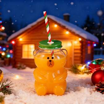 350ml/500ml Large Capacity Christmas Bear Straw Cup, Cute Baby Bear Straw Cup, 20 Ounce Cute Coffee Cup, Family Party Christmas Honey Bear Straw Cup