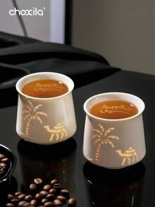 choxila 1个镂空茶杯，半透明陶瓷马克杯，棕榈树骆驼图案咖啡杯，水杯，奶茶杯，浅色清新简约杯，适用于家庭、餐厅、咖啡馆、庭院 - Cup - 查看 12