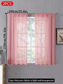 2 Panels Màu thuần Cửa sổ mỏng , Có thể tháo rời Trong mờ Trang trí Rèm Đối với Phòng ngủ Phòng khách Sự riêng tư Rèm - Hồng - Xem 12