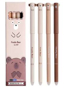 4pcs Cute Bear Erasable Pens, 0.5mm Smooth Blue Ink Gel Pens, Office Stationery Pens For Women (Bear - Blue Ink) (No Paper Box Packaging) - Blue - View 7