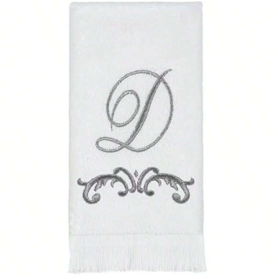 Avanti Linens - Toalla de Punta de los Dedos, Toalla de algodón Suave y Absorbente, diseño de Desplazamiento, decoración de Estilo cursivo (colección de monogramas, Inicial )(D Punta de los dedos) - Multicolor - Ver 1