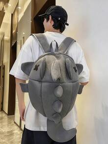 1pc Black/White/Gray/Neon Green Nylon Mesh Material 3D Shark Shaped Creative Cartoon Cute Casual Shark Backpack, Large Capacity Couple Backpack, Niche, Personalized, Casual Travel Rucksack, School Bag Fits Books, Stationery, Documents, Tablet, Phone, Water Bottle, Suitable For School, Travel, Cycling, Hiking, Outdoor Activities - Multicolor - View 6