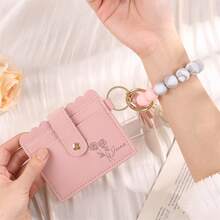 1pc Customizable Name & Birthday Flower Wallet, Keychain, Wristlet Set, Wallet, Women's Wallet And Purse, White Wallet, Pink Wallet, Mother's Day Gift (For Girlfriend/Friend/Mom/Daughter), Personalized Christmas Gift, Customizable Name, Ultra-Thin Credit Card Holder Wallet With Tassel Keychain Bracelet, Unisex, New Year Charm - Multicolor - View 4