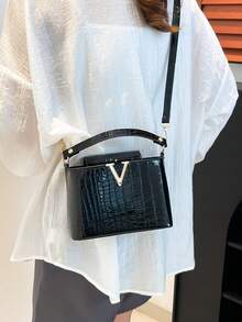 Túi xách hàng hiệu cao cấp dành cho nữ, Túi tote họa tiết đá cao cấp dập nổi da cá sấu, Hàng mới về năm 2025, Túi đeo vai thời trang đa năng Niche, Sức chứa lớn, Túi tote phong cách đường phố giản dị cổ điển, Túi đeo chéo cao cấp bóng bẩy phong cách người nổi tiếng tối giản, Túi đeo chéo mùa hè hàng mới về năm 2025, Túi xách cho mẹ dung tích lớn thanh lịch, Túi xách thời trang cá nhân hóa dành cho nữ, Túi gối, Đen, Đỏ tía - màu đen - Xem 3