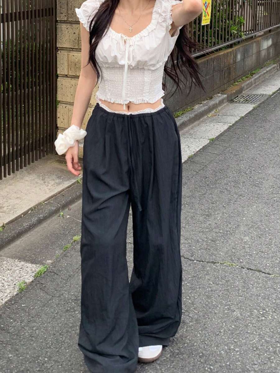 Stylish Loose Straight Leg Casual Sports Pants, Lightweight - Grey - View 1