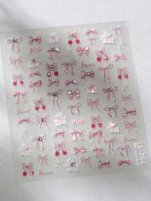 Luxury Crystal Diamond Nail Stickers, New 3D Nail Art Stickers, Embossed Bow Adhesive Nail Decorations, Nail Stickers, Press-On Nails - 粉色 - 查看 2
