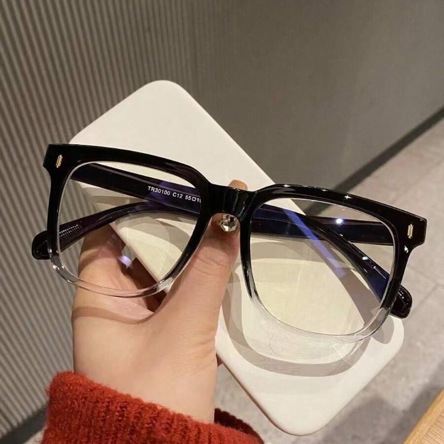 Retro Black-Rimmed Frosted Large-Frame Glasses With Blue Light Blocking And Non-Prescription Lenses - B - 查看 1