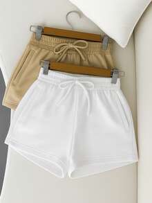 Women Shorts - 裸色/白色 - 查看 1
