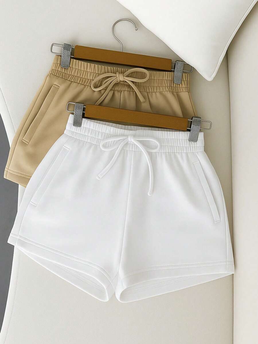 Women Shorts - 裸色/白色 - 查看 1