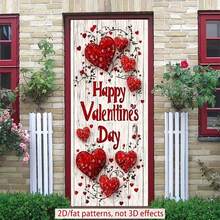 1 pieza Cubierta de puerta plana 2D Día de San Valentín, Decoración de poliéster con tema de corazón, sin necesidad de electricidad, diseño de celebración versátil para uso en interiores y exteriores - Multicolor - Ver 11