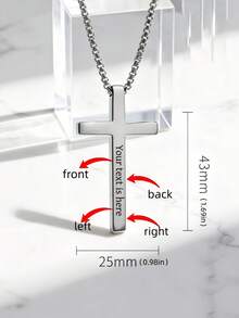 1pc Customizable Personalized Cross Pendant Necklace With Engraving - Customizable With Name/Date/Message/Phone Number, 1-4 Sides Of Text Available. Custom Necklace, Text Customization, Stainless Steel Jewelry, Personalized Necklace, Custom Gift, Jesus Christ Cross Pendant - Unisex Gift - Valentine's Day, Birthday, Anniversary, Christmas, Ramadan Gift. - Multicolor - View 7
