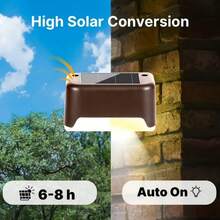 32/16 Piece Set Of Solar Outdoor Garden Lights - Landscape Lighting And Courtyard LED Solar Lights, Solar LED Deck Lights - Automatic Switch, Suitable For Outdoor Stairs, Steps, Fences, Courtyards, Terraces, Walls, Railings Decoration, Terraces And Paths (Warm White), Thanksgiving And Christmas Decoration - 棕色 - 查看 6