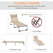 Outsunny Aluminum Garden Sun Lounger, 5-Way Adjustable, Foldable, Ergonomic, Beige Mesh Fabric 170x60x76cm For Garden And Patio - 1 - View 5