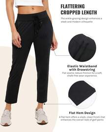 Autumn Winter Women's Pants With Deep Pockets 7/8 Stretch Ankle Sweatpants - 黑色 - 查看 2