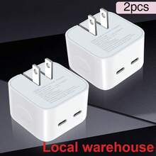 2个20W PD双USB-C折叠式墙充，支持 15/16 Pro Max、iPad系列及安卓手机/平板电脑快速充电，本地仓库发货，适合多人同时充电、多设备充电，满足家庭和办公桌充电需求。家用办公手机充电器，多端口高输出功率。 - 美規A型插(110-127V) - 查看 3