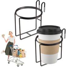 TYUI 2 Pcs Shopping Cart Cup Holder Portable Grocery Cart Cup Holder With Bottom Bar Reusable Stainless Steel Shopping Carts Drink Holder For Hanging Stanley Cup Coffee Cup Baby Bottle Black - màu đen - Xem 1