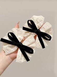 1/2/4pcs Girls' Bow Hair Clips, Cute And Fashionable Hair Clips, Suitable For The Side, Fringes, Ponytails, Half-Up Hairstyles. Simple Hairstyle Accessories, Suitable For Daily Decoration, Dates And As Gifts, For Use In Autumn And Winter Hairstyles. - Multicolor - View 3
