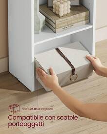 Libreria a 4 Ripiani Regolabili, Scaffale per Bambini, Portaoggetti, Organizzatore per Studio, Ufficio, 40 x 24 x 121.5 cm, Bianco - Bianco - Visualizzare 2