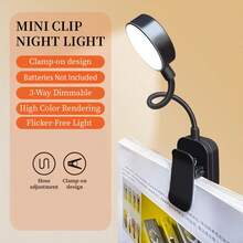 1pc 4-LED Black/White Clip-On Book Light, Eye-Care Reading Lamp, 3 Color Temperatures, Dimmable, Mini Portable Clip-On Reading Light (Battery Not Included) - Multicolor - View 9