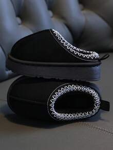 Kids Autumn/Winter Slippers, Simple Design, Boys' Indoor Home Anti-Slip Warm Plush, Girls' Thick Fluffy Slippers - Black - View 3