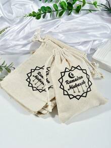 3pcs Ramadan Linen Drawstring Bags, Eid Mubarak Linen Gift Bags, Small Drawstring Pouches, Suitable For Ramadan Eid Party Decorations, Size: 5.12 X 7.09 Inches - Multicolor - View 9