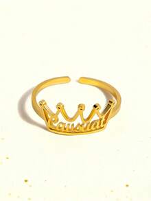 1 Stück individuell gefertigter Edelstahl Kronen-Namensring, personalisierter verstellbarer Fingerring, eleganter Stil, süßer Stil, Kronen-förmiger Ring, individualisierter Ring, Damenring, Namensanpassung, geeignet für Weihnachten, Valentinstag, Muttertag, Ramadan oder Jahrestage, Geburtstage und andere personalisierte Geschenke. - Verschiedenfarbig - Übersicht 4