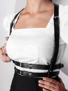 Läderbröstsele för kvinnor Läderkroppssele Goth bröstsele Kvinna Ravekostymbälte Damsele Läder - Svart - Visa 9