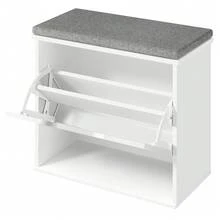 Panchina Scarpiera a 3 Ripiani per 6 Paia di Scarpe, Panca da Ingresso, Cassetto a Ribalta con Divisorio Regolabile, 30 x 60 x 53,5 cm, per Camera, Bianco Nuvola e Grigio Tortora - Bianco - Visualizzare 7