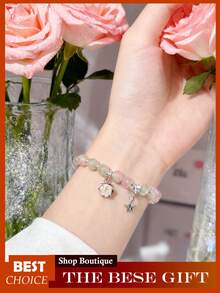 Crystal Beaded Bracelet For Women, Glass & Synthetic Crystal Bracelet, Elegant Adjustable Stretch Bracelet With  Flower Beads, Dainty Bohemian Beaded Jewelry Gift - 彩色 - 查看 5
