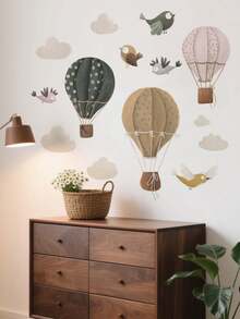 1片/2片装多尺寸PVC自粘可移除墙贴，图案包括：可爱长颈鹿、大象、蝴蝶、草原、热气球、小鸟、云朵、蝴蝶仙子、月亮、彩虹、狐狸、鹿、蘑菇、独角兽公主、爱心、睡熊、星星、花朵装饰，适用于卧室、客厅、书房、餐厅、浴室、家居墙面装饰、房间装饰 - 彩色 - 查看 2