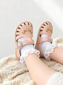 Infant Infant Girls Summer Sandals With Flower Soft Sole Newborn Toddler First Walker Crib Dress Shoes 0-3 6-12 12-18 Months - Pink - View 12
