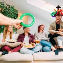 火鸡套圈游戏套装，充气火鸡造型帽子配四个套圈，适合家庭聚会、酒吧饮酒游戏和泳池娱乐，耐用PVC材质，感恩节礼物、新年礼物、情人节礼物 - 彩色 - 查看 1