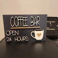 Cute And Fun 3D Coffee Bar, Open 24 Hours, Wooden Box, Mini Coffee Bar Sign, Coffee Tray, Everyday Decoration. - 黑色 - 查看 4