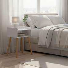KIWI White, Black Or Natural Wood Bedside Table In Nordic Style With Drawer, Door Or Shelves, Side Table For Bedroom Or Living Room, Modern And Compact Nightstand For Home - White Shelves 40x30x60 cM - View 5