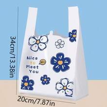 50pcs Printed Tote Bags, Blue Floral Pattern, Small Blue Floral Gift Bags, Cartoon Vest Bags, Thickened Shopping Bags, Supermarket Reusable Tote Bags, Packaging Bags, Plastic Packaging Bags, Jewelry Bags, Reusable Disposable Grocery Retail Bags, Suitable For Supermarkets, Restaurants And Daily Use.