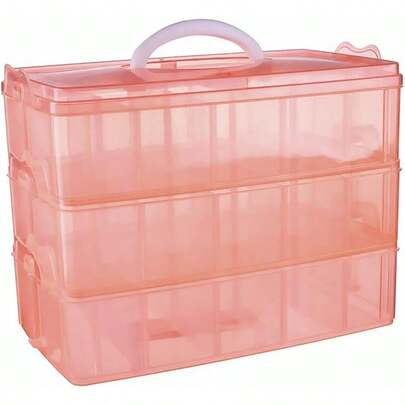 Portable Clear Plastic Storage Box Large With Adjustable Partitions Stackable 3 Layers 30 Grids For Beauty Supplies Nail Polish Jewelry Earrings Rings Necklaces Watches Pendants Beads Rocks