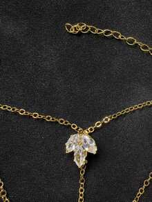 1pc Leaf Connecting Finger Chain Bracelet For Women, Minimalist Bohemian Design Rhinestone Hand Chain Jewelry - JL2214 - View 5