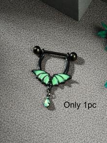 CIZME Glow-In-The-Dark Bat Piercing Jewelry Set, Including Navel Ring, Stainless Steel Nose Ring, Bat-Shaped Glow-In-The-Dark Nipple Ring, Stud Earrings, Hoop Earrings, Cartilage Earrings, Bat-Shaped Industrial Barbell, Suitable For Halloween Wear - Black - View 9