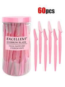 70支装眉毛修剪器剃刀，不锈钢直柄眉毛剃刀化妆工具，男女通用无痛脱毛器，带保护盖，适合初学者避免面部和身体受伤，精准修眉工具，化妆，价格实惠，房间装饰，梳妆台，旅行，卧室，化妆配件，眉毛剃刀，圣诞节，冬季，粉色，毕业，生日