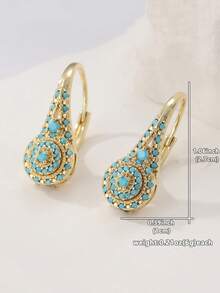 优雅奢华的合成绿松石耳环，时尚精致的派对首饰，送给她的完美礼物 - 金色 - 查看 5