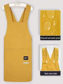 1 قطعة مريلة قطنية كتانية بأربطة عريضة وجيوب، بتصميم بنطلون مناسبة للمطبخ والحديقة والطهي - متعدد الألوان - مشاهدة 13