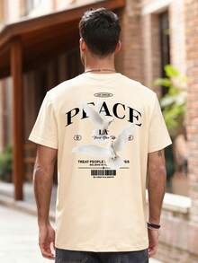 Men's Short Sleeve T-Shirt With Unique Pigeon Slogan Graphic, Comfortable Breathable Fabric, Suitable For Summer, Leading Fashion - Apricot - View 3